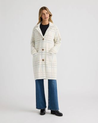 NVLT Womens Patterned Coatigan with Notch Collar and Patch Pockets