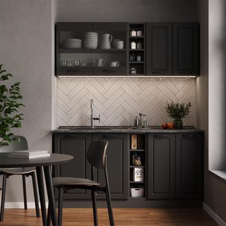 Vicco Cocina Para Solteros R-line, Antracita Casa De Campo/antracita, 160 Cm Sin Encimera