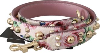 Dolce & Gabbana WoMens Pink Floral Leather Stud Accessory Shoulder Strap - Multicolour - One Size