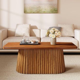 Tribesigns Tribesigns Rectangular Coffee Table, 47.2 Farmhouse Accent Center Table with Pleated Base & Large Tabletop, Rustic Wooden Furniture for Living Room