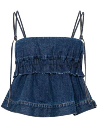 sacai Structured Denim Pullover with Gathered Detailing
