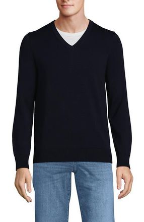 Lands End Fine Gauge Cotton V Neck Sweater in Radiant Navy at Nordstrom, Size Xx-Large