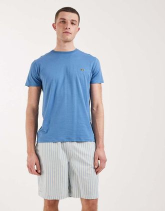 Lacoste Pantaloncini verdi e blu a righe con fascia in vita con logo-Multicolore