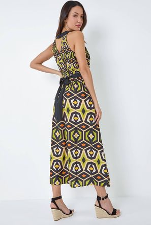 Roman Geometric Print Halter Neck Maxi Dress
