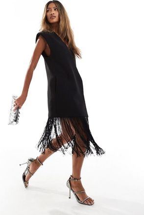 Asos fringed sleeveless blazer in black