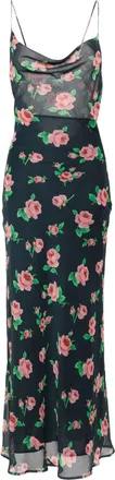Rotate rose-print chiffon maxi dress - women - Recycled Polyester/Polyester/Elastane - 38 - Blue