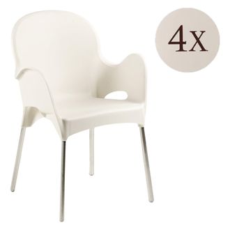 Dmora Silla De Exterior Raimund, 4 Sillas Apilables, Made In Italy, Con Reposabrazos, Beige