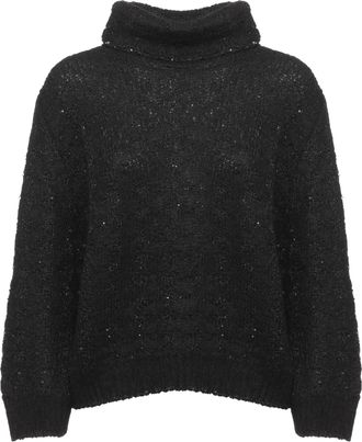 PANICALE Black High-Neck Paillette Alpaca-Blend Sweater