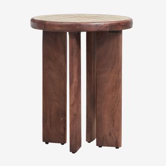 Sklum Mesa Auxiliar Redonda &Oslash;40 Cm En Madera De Acacia Y Azulejos Aitana Sklum