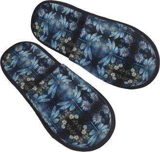 Generic Fuzzy Slippers Art Blue Dragonfly Reusable Plush Slippers Soft Indoor Shoes For Guest Room Bedroom Ladies L