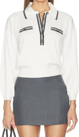 L'agence Malaki 3/4 Sleeve Clard Sweater In Ivory/black
