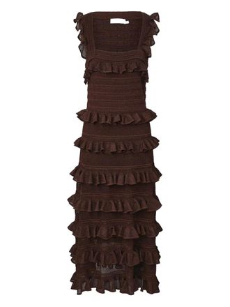 Zimmermann Hypnotic midi dress - women - Viscose/Polyester/Metallised Fibres - 0 - Brown