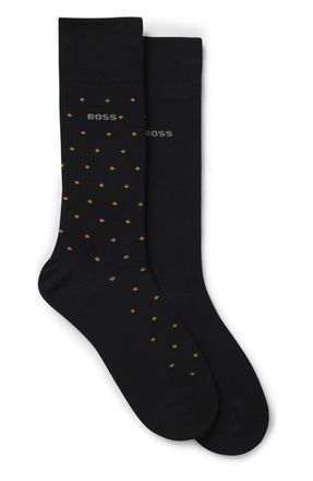BOSS Assorted 2-Pack Dot & Solid Dress Socks in Black at Nordstrom, Size 7-13
