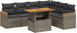 vidaXL Vidaxl - Set De Sof&aacute;s De Jard&iacute;n 7 Piezas Con Cojines Rat&aacute;n Pe Gris