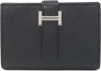 Herm&egrave;s Black Chevre Leather Wallet (Bi-Fold) (Pre-Owned)
