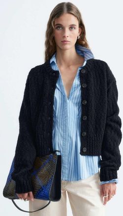 & Other Stories cardigan corto strutturato con spalle marcate blu navy