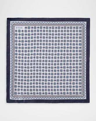 Eton Men & apos;s Geometric Paisley Linen Pocket Square