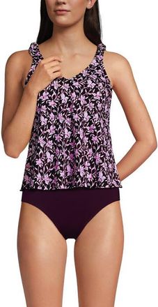 Lands End D-Cup Tie Shoulder Flutter Tankini Top in Tropic Floral Ditsy/dark Wine at Nordstrom, Size 12