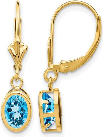 Diamond2Deal 14k Yellow Gold 7x5mm Oval Blue Topaz Drop Dangle Earrings