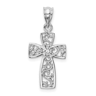 Diamond2Deal 14k White Gold Filigree Cross Pendant