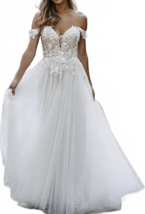 Allure Bridals Off-Shoulder Gown In Nude/ivory/champagne/nude