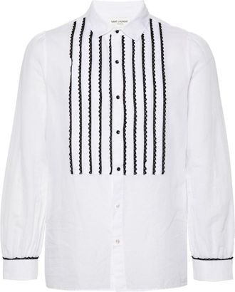 Saint Laurent contrasting lace-detail shirt - men - Cotton/Ramie - 39 - White
