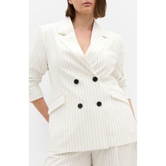 City Chic Pinstripe Double Breasted Jacket in Ivory Pinstripe at Nordstrom, Size Xxxs
