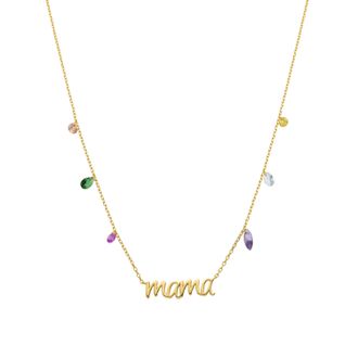 Luxenter 925 sterling zilveren ketting met meerkleurige zirkonia afgewerkt in 18 karaat goud - Mama