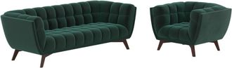 Rendez-Vous D&eacute;co Conjunto de sof&aacute; y sill&oacute;n de terciopelo verde para 4 personas