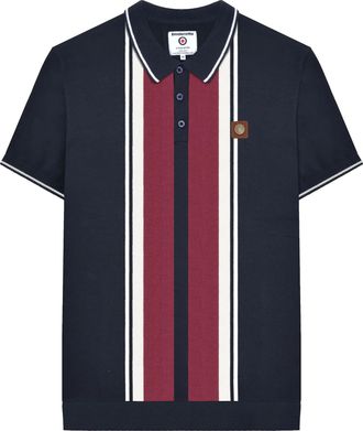 Lambretta Heren Greco Gestreept Gebreid Poloshirt met Korte Mouwen (Marine)