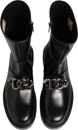 Dolce & Gabbana Mens Black Logo Plaque Mid Calf Biker Boots Shoes 100lf