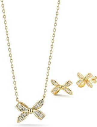 Glaze Jewelry CZ Bow Pendant & Stud Earrings Set in Gold at Nordstrom Rack