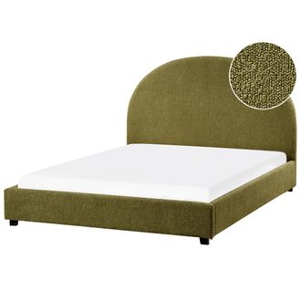 Beliani Cama Con Somier Minimalista De Boucl&eacute; 140 X 200 Cm Verde Oliva Vaucluse