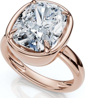 Pompeii3 Certified 4Ct Cushion Diamond Bezel Prong Solitaire Engagement Ring Lab Grown