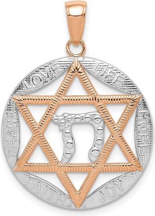 Diamond2Deal 14K Rose Gold Rhodium Polished Star of David Chai Pendant