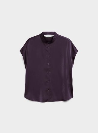 Contemporaine Womens Flowy satin cap-sleeve blouse