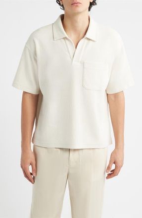 Frame Denim Textured Cotton Blend Polo in Light Stone at Nordstrom, Size Large