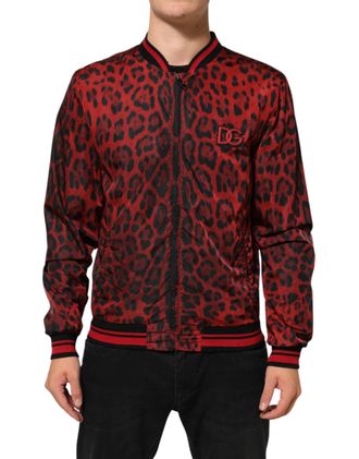 Dolce & Gabbana Red Leopard Print Full Zip Bomber Men Mens Jacket