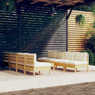 vidaXL Muebles De Jard&iacute;n 9 Pzas Y Cojines Madera Maciza De Pino Crema Vidaxl