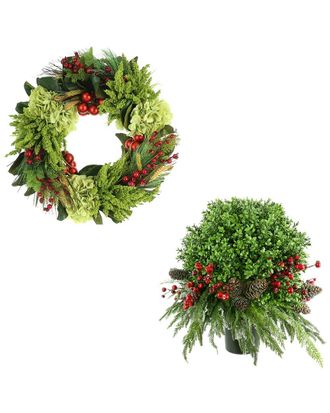 Creative Displays Inc. Classic Christmas Holiday Set With 22In Wreath & Uv Boxwood Drop-In