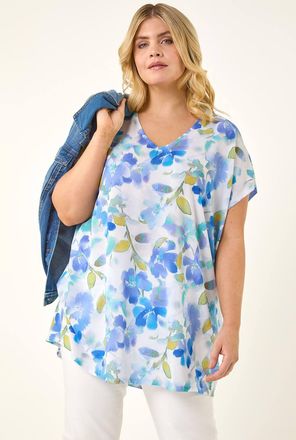 Roman Floral Print V-Neck Top