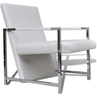vidaXL Sill&oacute;n Con Pies Cromados De Cuero Artificial Blanco - 214593
