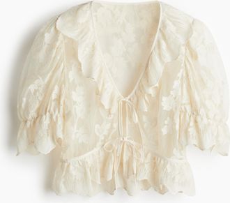 H&M Bestickte Meshbluse - Beige