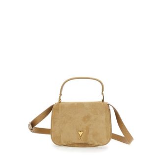 Ami Paris Beige Handbag with ADC Patch on the Front and Adjustable Removable Suede Strap Woman Hand Bags