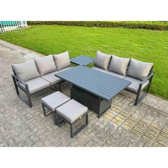 Fimous Aluminum 6-Piece Sofa Set with Lifting Table, Side Table, Cushions in Dark Grey