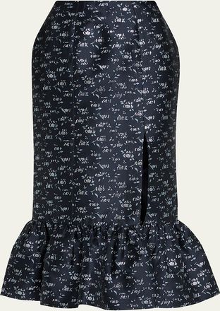 Markarian Farinata Floral Twill Ruffle Midi Skirt