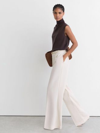 Reiss Cream Tall Elasticated-waist Wide-leg Twill Trousers, 10