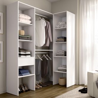 Dmora Armario Grande Calist, Dormitorio Modular, 8 Estantes, Perchero, 79x185h Cm Blanco