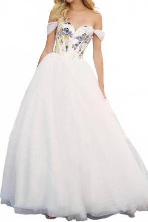 Sherri Hill Organza Ball Prom Gown In Ivory/silver