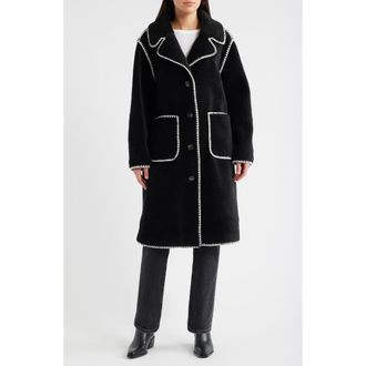 Bernardo Blanket Stitch Fleece Coat in Black/White at Nordstrom Rack, Size X-Large